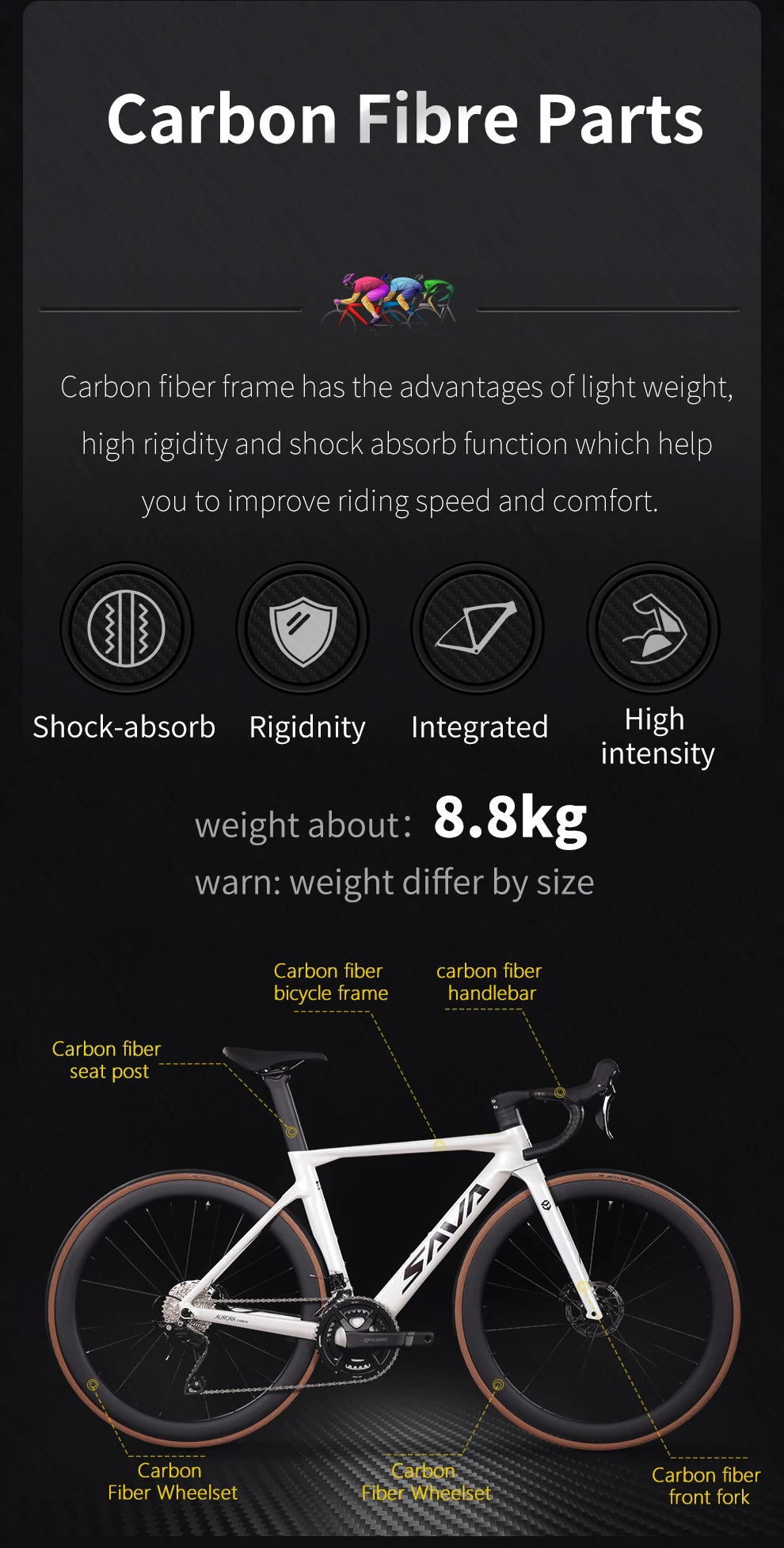 SAVA Road Bike UCI Certified Carbon Fiber Frame Racing Bicycle Adult Cross Country Road Bike Belt R7120 24 Speed Kit