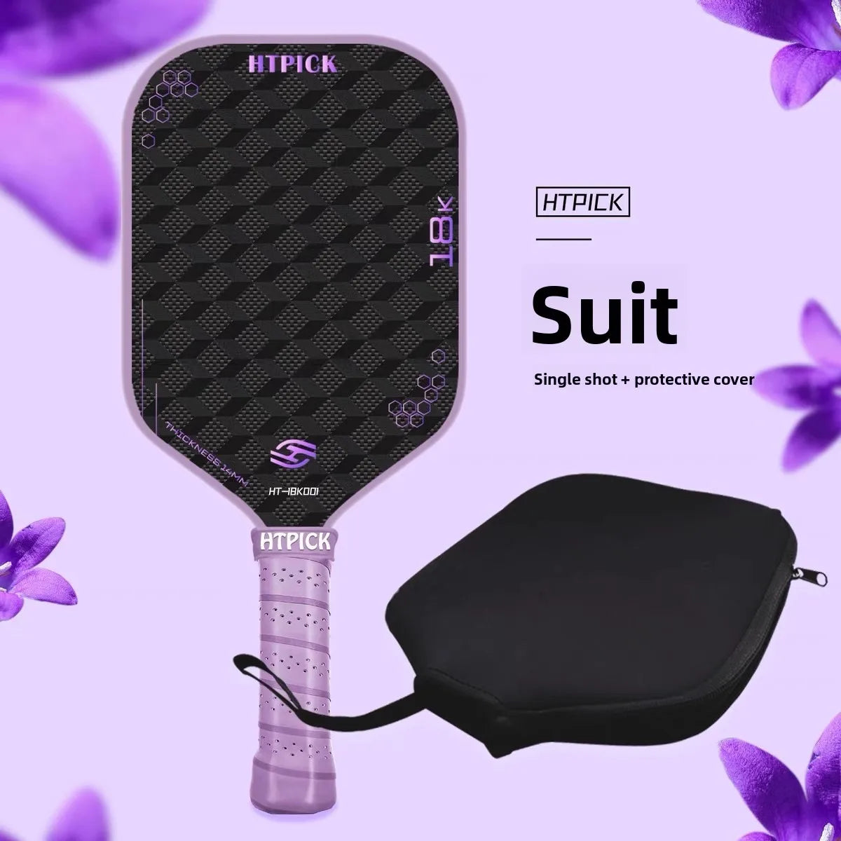 18K carbon fiber pickle racket with cold pressed cloth pattern surface increases strength and rotation. New design for 3D three-