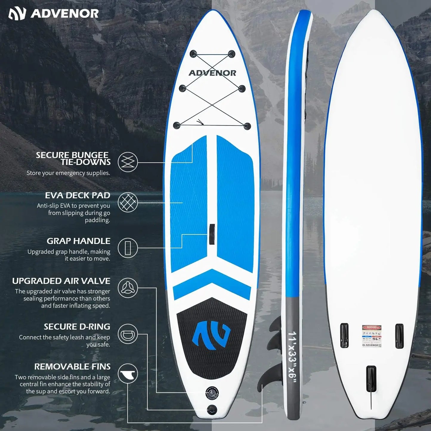 Paddle Board 11'x33 x6 Extra Wide Inflatable Stand Up Paddle Board with Hand Pump,Leash, Adjustable Paddle For Basic Ver