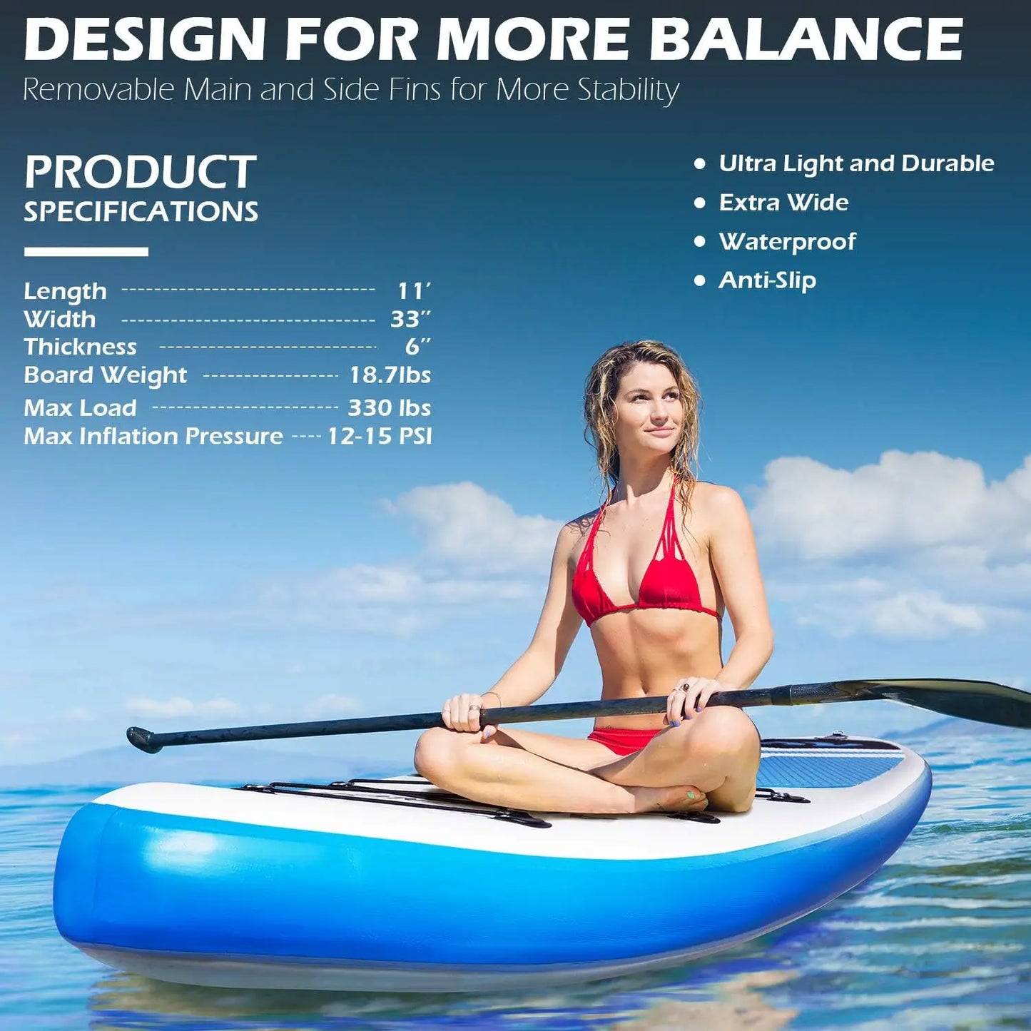 Paddle Board 11'x33 x6 Extra Wide Inflatable Stand Up Paddle Board with Hand Pump,Leash, Adjustable Paddle For Basic Ver