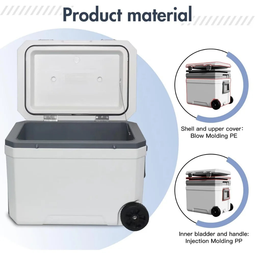 Ultra-Light Wheelded Cooler Insulated Portable Ice Chest 47.5 Quarts for Beach, Beverage, Camping, Beverage, Picnic, Fishing, Bo