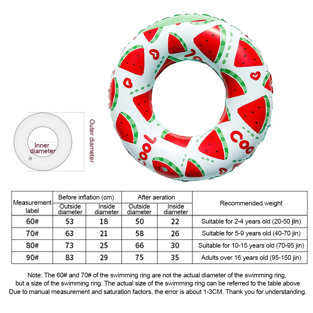 Inflatable Swim Ring Pool Floating Rings Leakproof Swimming Rings Floaties Watermelon Pattern Swim Float Tube Pool Accessories