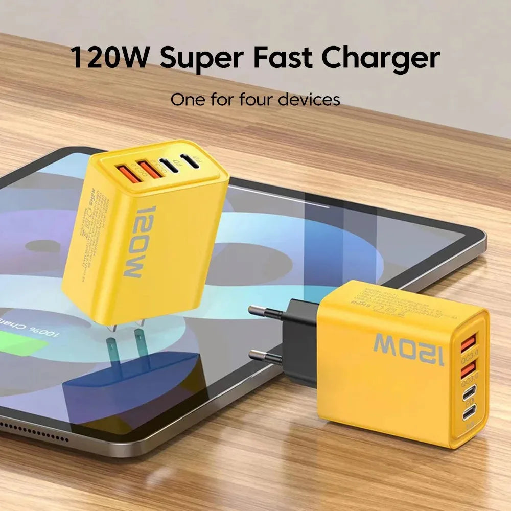 120W Fast Charger Type C Quick Charge 3.0 USB Charger Adapter For iPhone Samsung Xiaomi PD USB Charger Fast Charging Plug
