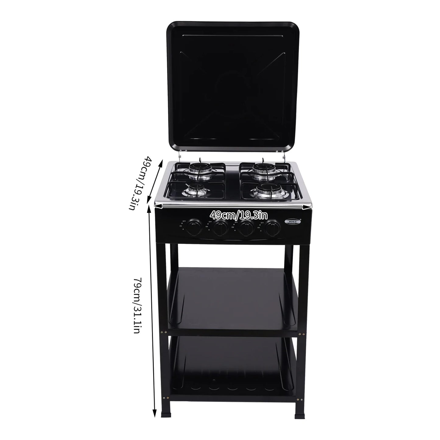 4 Burner Gas Stove Portable Outdoor Stove w/ Wind Blocking Cover , LPG Gas Stove with 2 Storage Shelves for RV, Outdoor Cooking