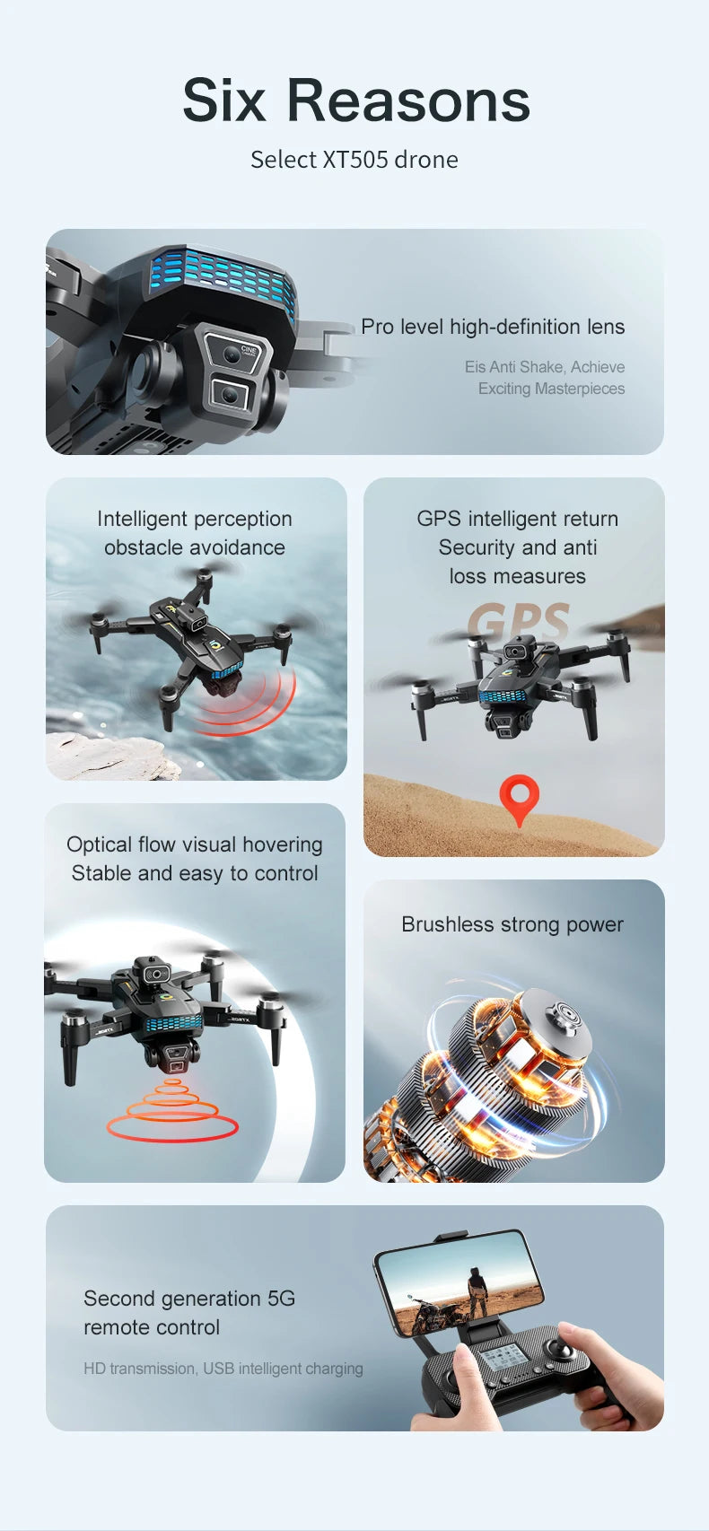 XT505 GPS Dron 4K Camera Drone Brushless Motor Quadcopter Racing Drones 1.2Km 20Mins Follow Optical Flow Positioning Helicopter