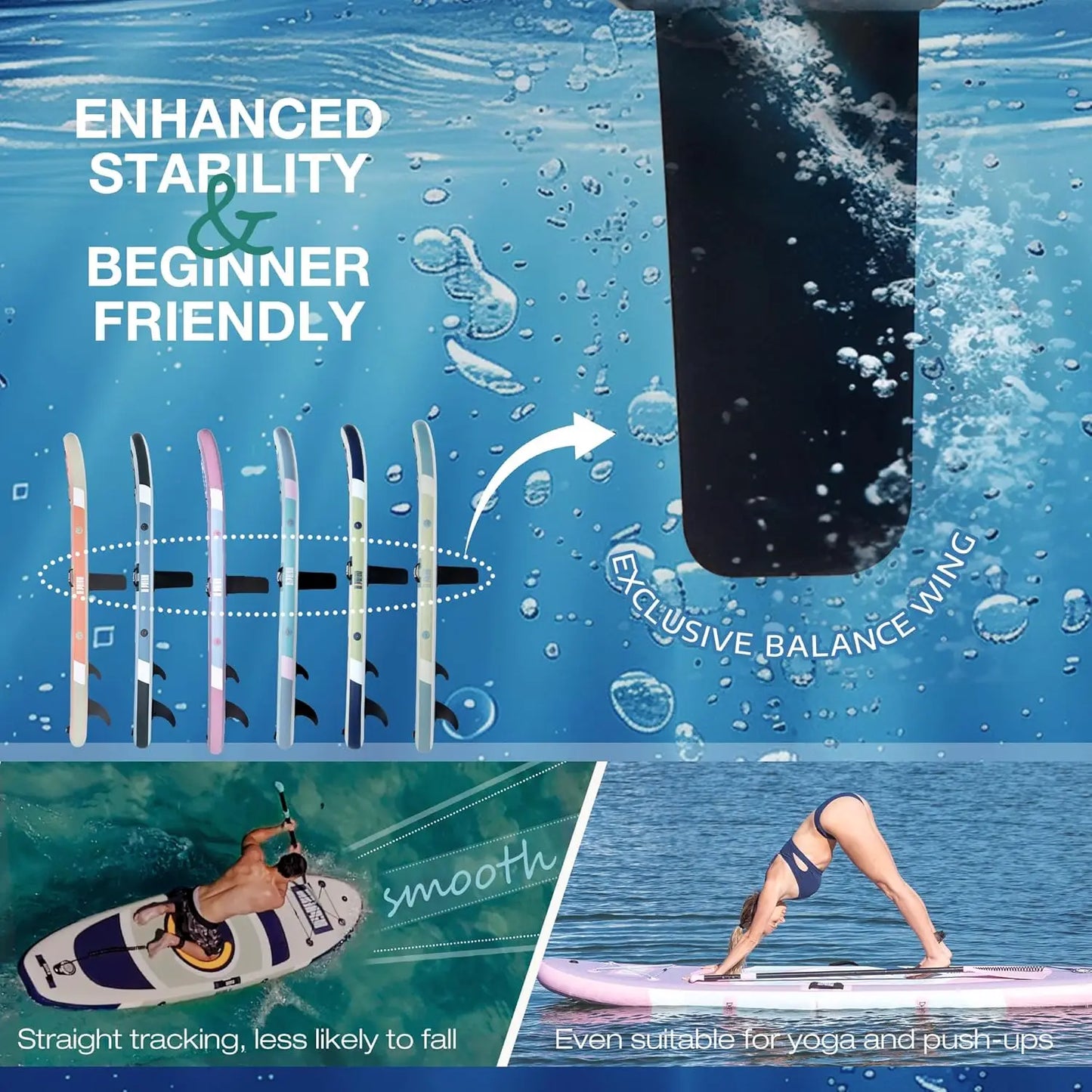 Inflatable Paddle Board with Stable Wing and Durable SUP Accessories, 10’ Inflatable Stand up Paddle Boards for Adults &