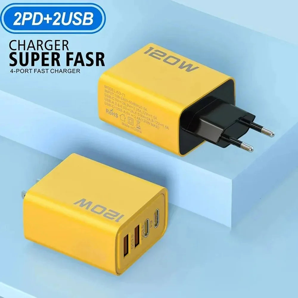 120W Fast Charger Type C Quick Charge 3.0 USB Charger Adapter For iPhone Samsung Xiaomi PD USB Charger Fast Charging Plug