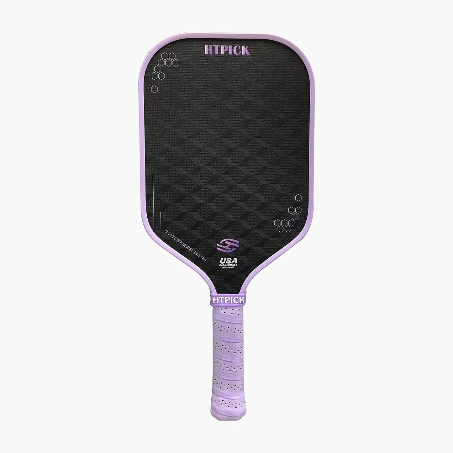 18K carbon fiber pickle racket with cold pressed cloth pattern surface increases strength and rotation. New design for 3D three-