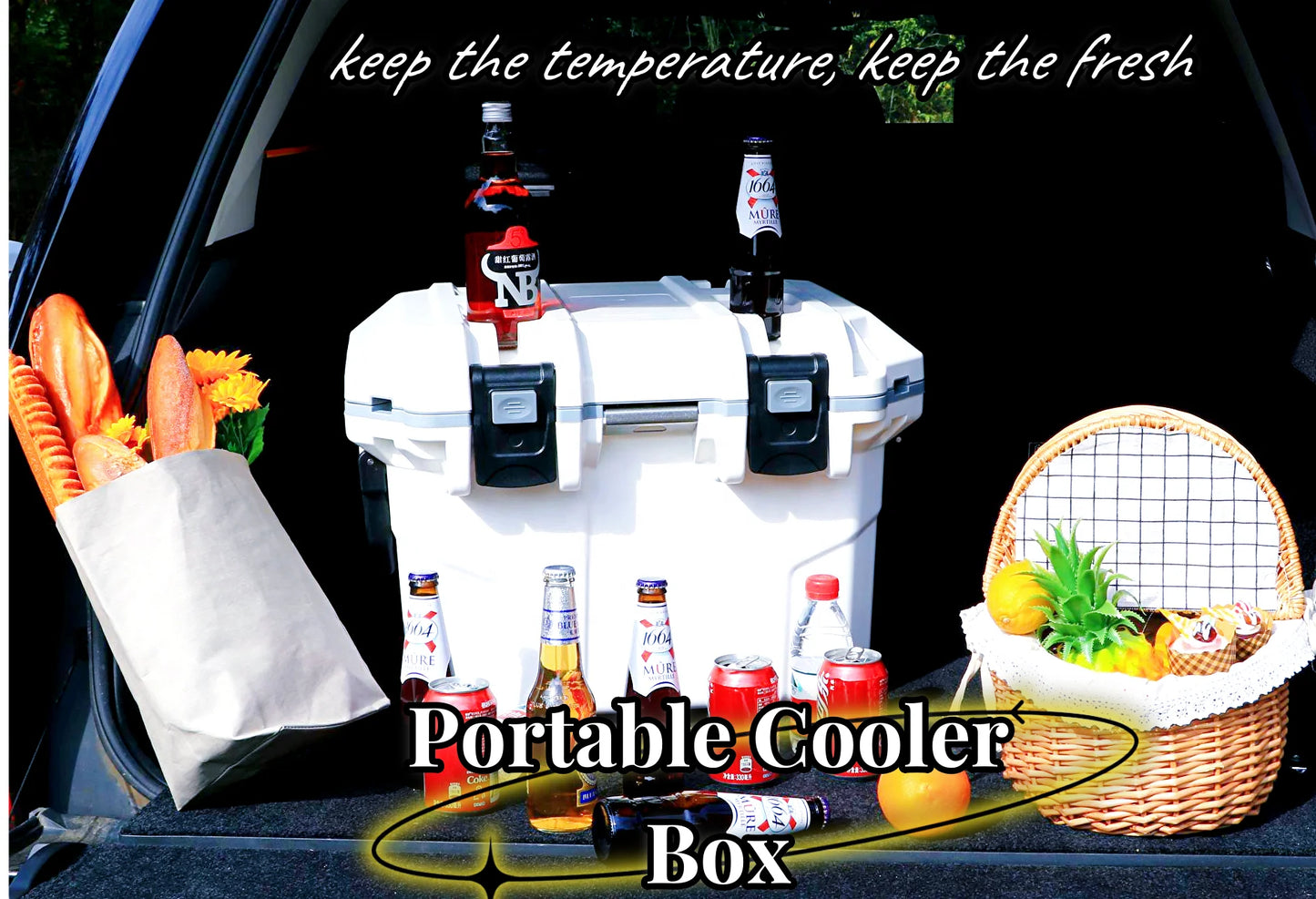 Outdoor Camping Medium Size 30qt Cooler Ice Chest Coolbox with Cup Holders