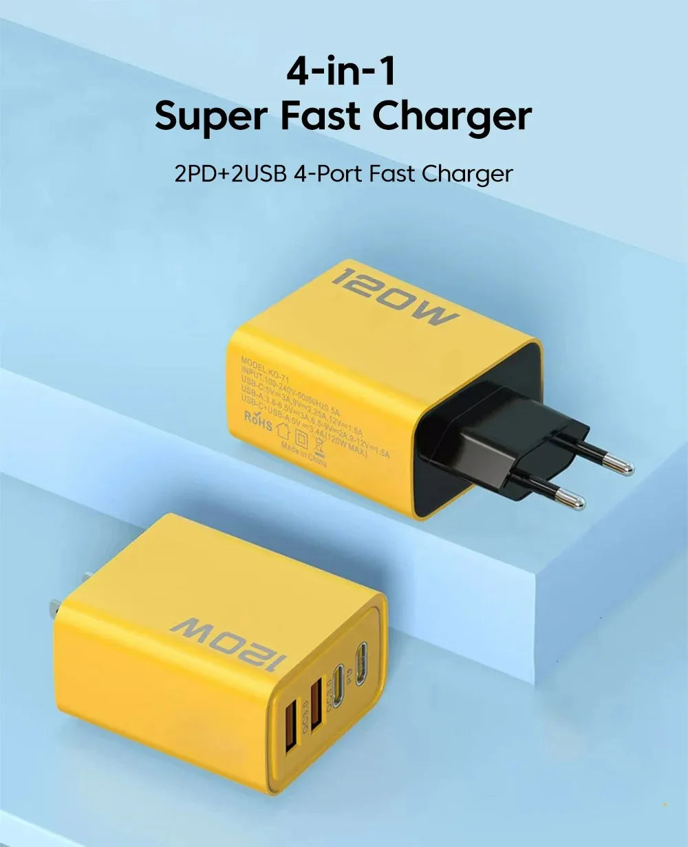 120W Fast Charger Type C Quick Charge 3.0 USB Charger Adapter For iPhone Samsung Xiaomi PD USB Charger Fast Charging Plug